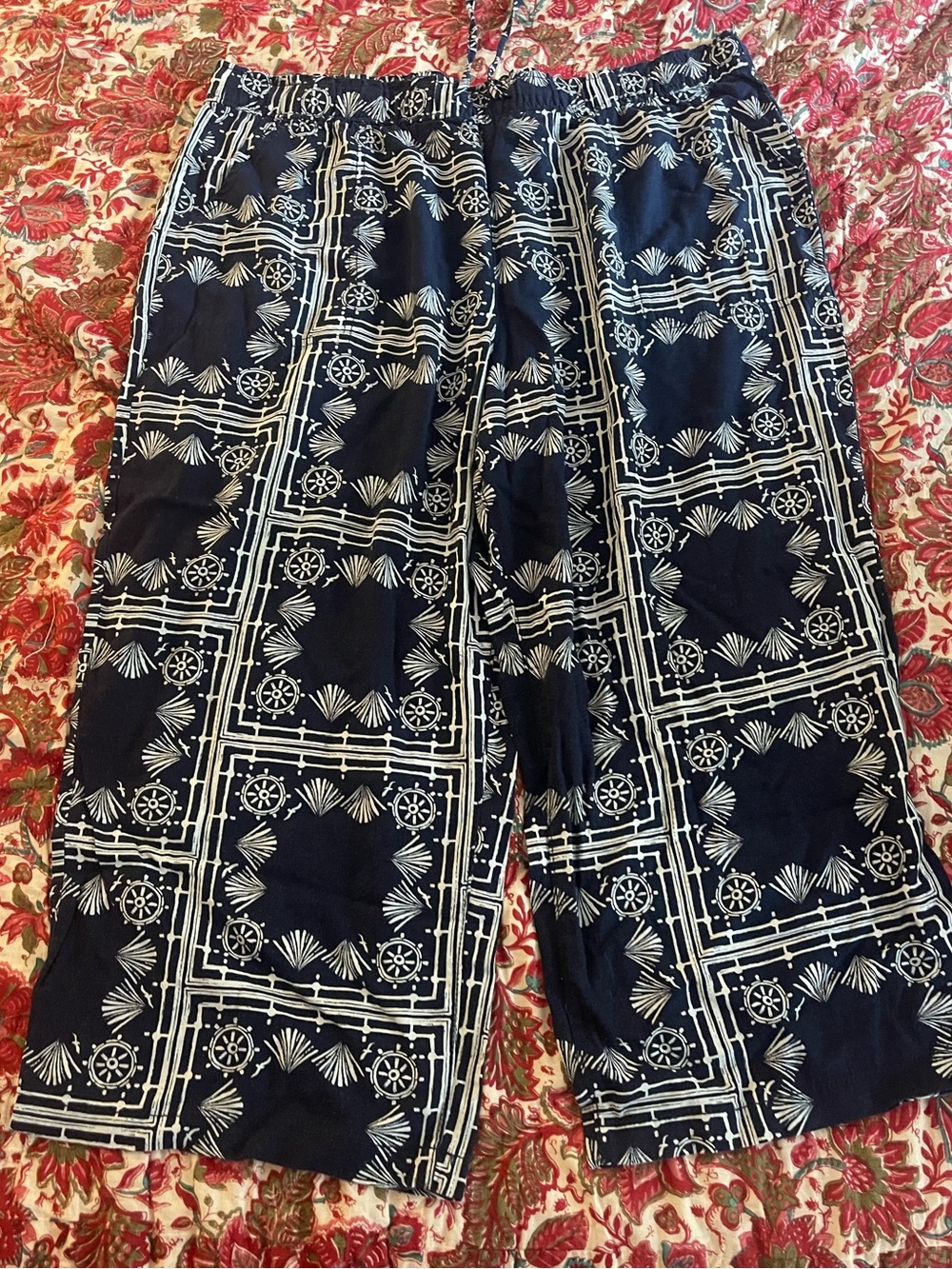 Sonoma Navy and White Print Wide Leg Pants